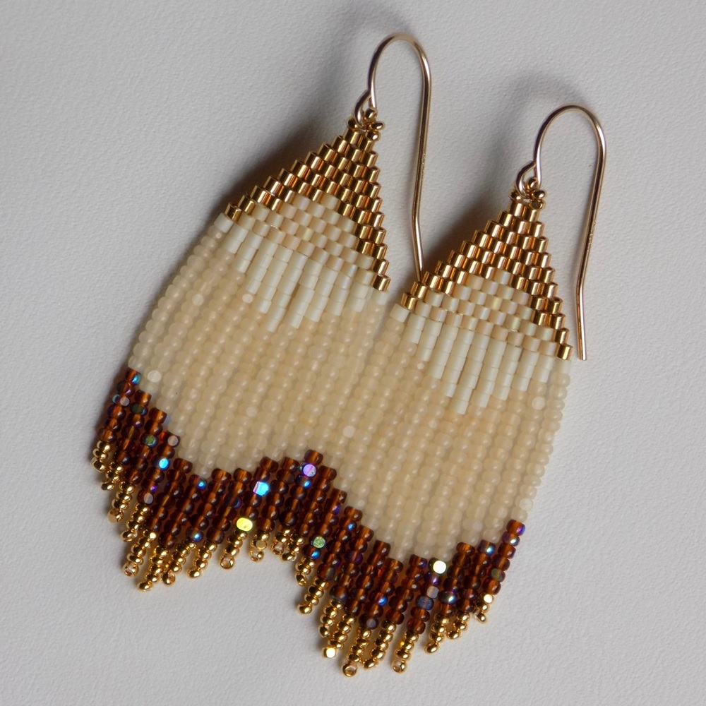 Sage’s Aura | Beige + Cinnamon | Handmade Beaded Earrings NWOT